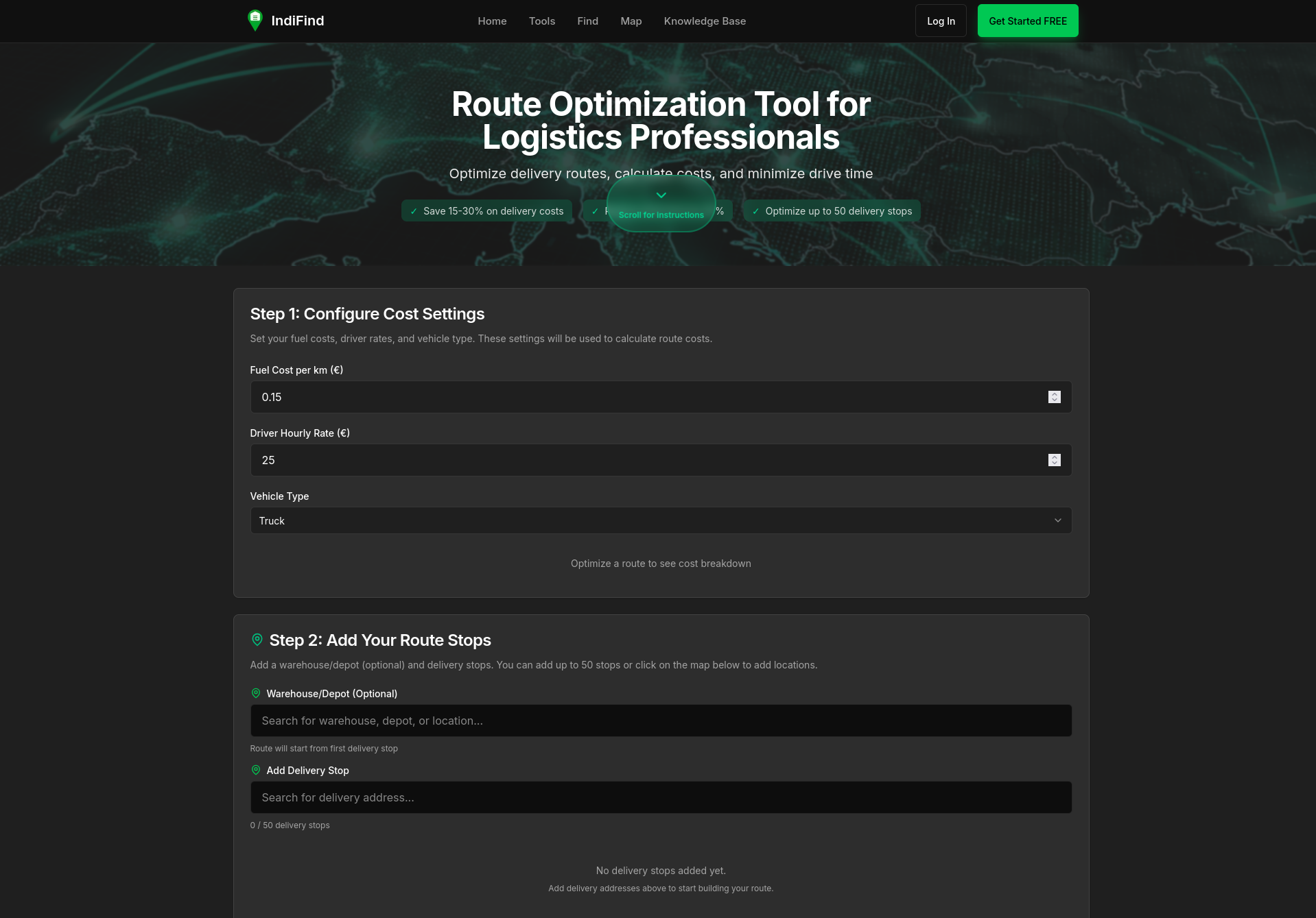 Route Optimizer tool screenshot